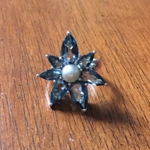 Blue Topaz and Pearl Flower Ring
